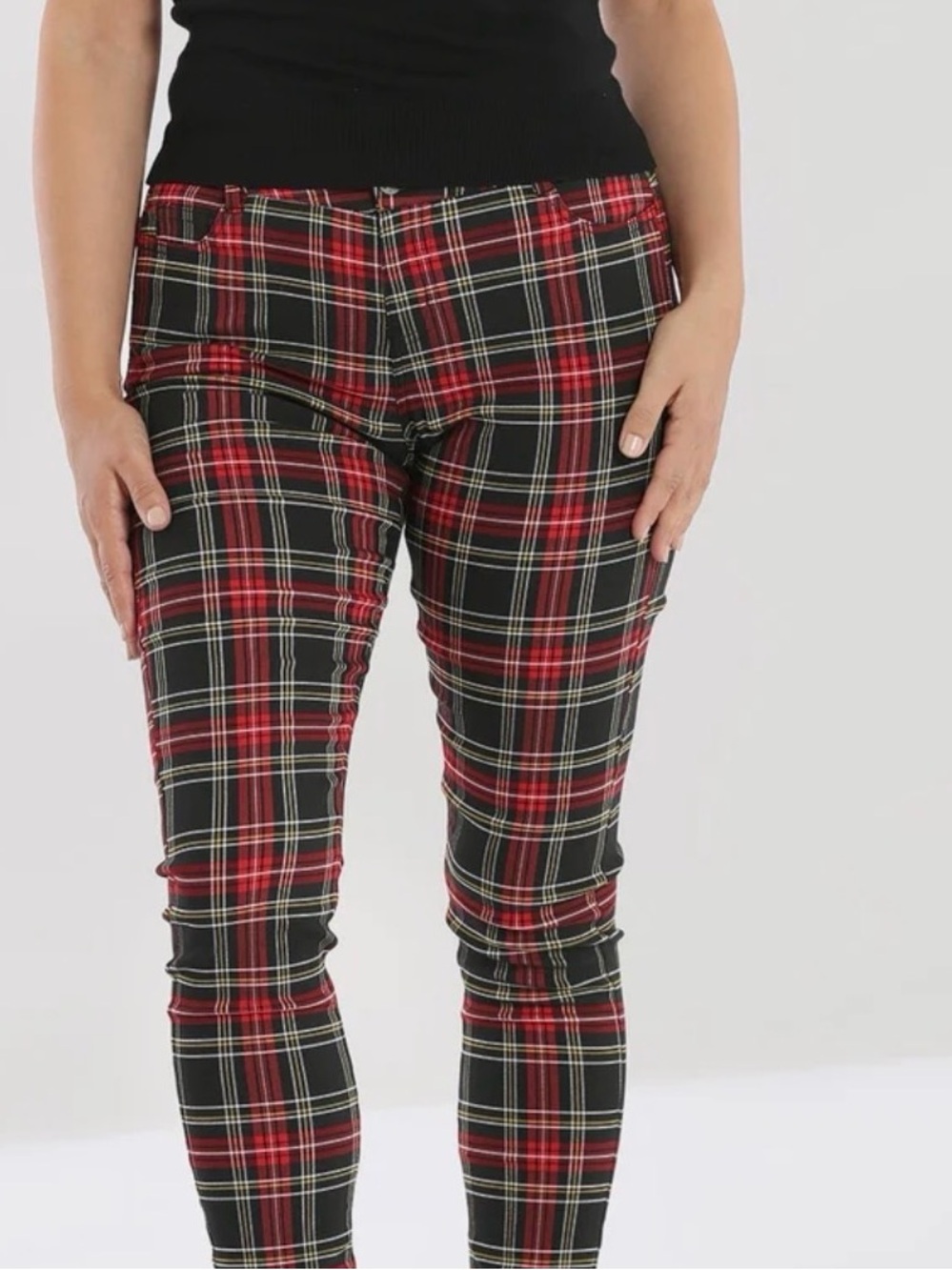 Seven7 Black Stewart Tartan‎ Plaid Skinny Stretchy Pants Size 16